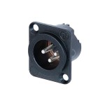 Embase mâle à 3 pôles, coupelles à souder, boîtier en métal noir, contacts en argent  - 1