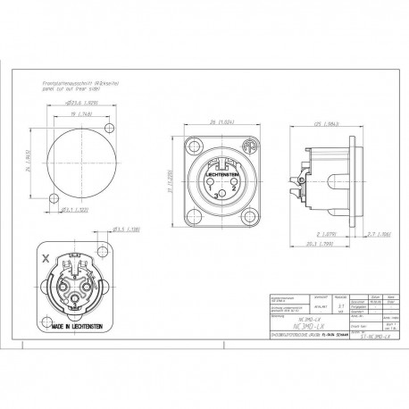 Embase mâle à 3 pôles, coupelles à souder, boîtier en métal noir, contacts en argent  - 2