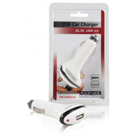 Chargeur de voiture 1-Output 1.0 A USB Blanc  - 2