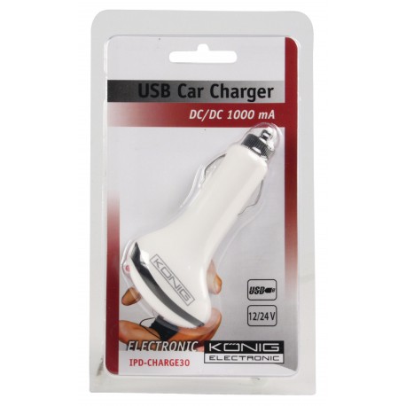 Chargeur de voiture 1-Output 1.0 A USB Blanc  - 4