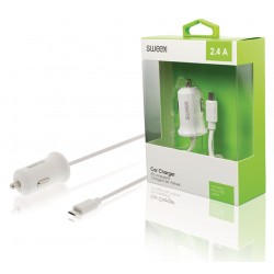 Chargeur de voiture 2.4 A Micro USB Blanc  - 1