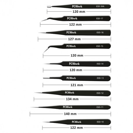 Set de 9 brucelles antistatiques PCW08G  - 2
