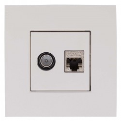 EDB02 CDN Prise murale coax TV / Data RJ45 avec enjoliveur et plaque de finition Niko 9010, approuvé Telenet/VOO  - 1