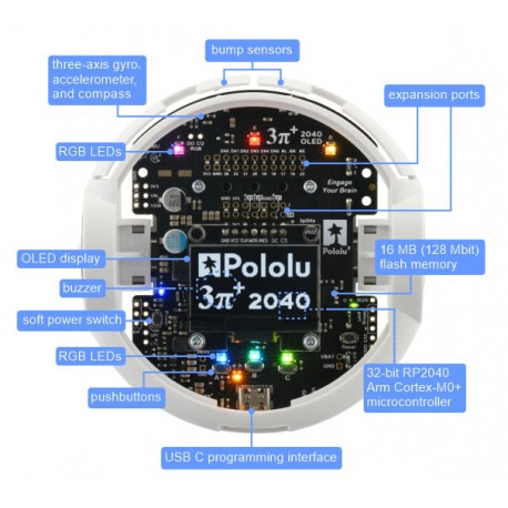 Détails du dessus du robot 3pi+ 2040 Pololu 5004