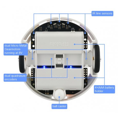 Détails du dessous du robot 3pi+ 2040 Pololu 5004