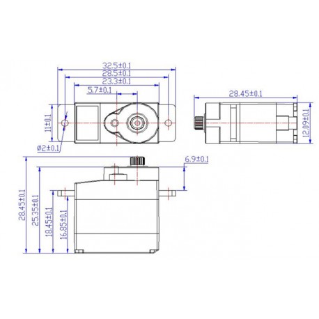 Dimensions du mini servomoteur Feetech FT90MR