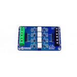 Détail des bornes de raccordement de la platine convertisseur de niveau 4 canaux