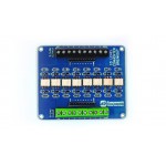 Détail des bornes de raccordement de la platine convertisseur de niveau 8 canaux