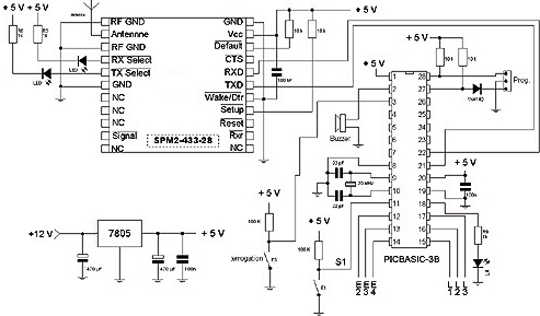 Schéma Télécommande radio 4 canaux avec accusé réception