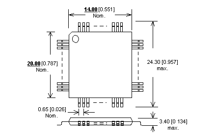 Dimensions Adaptateur DIL48/PQFP100 ZIF ST62T80