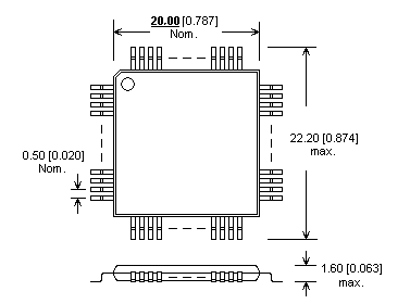 Dimensions Adaptateur DIL48/QFP144 ZIF STR71x