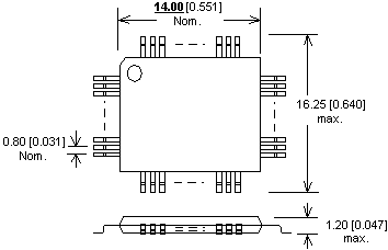 Dimensions Adaptateur DIL48/QFP64 ZIF 68HC-1