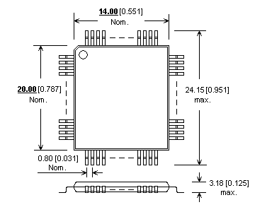 Dimensions Adaptateur DIL48/QFP80 ZIF-CS Z8F-1