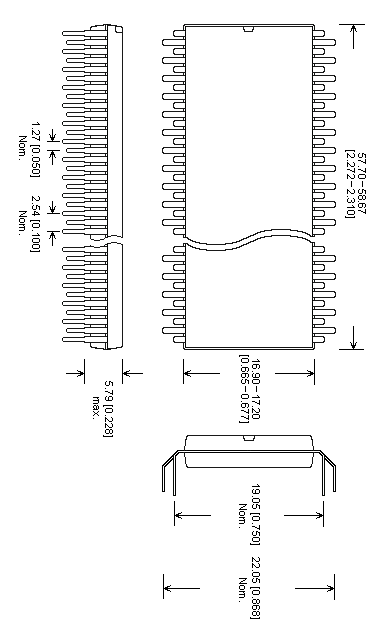 Dimensions Adaptateur DIL48/QIP90 ZIF UOC-FU