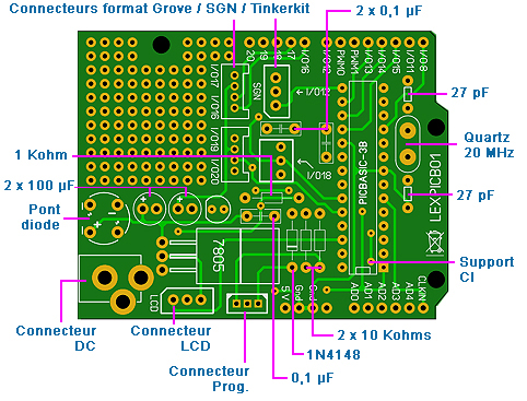 Schéma de montage de la platine de test pour PICBASIC-3B