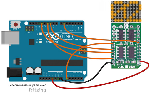Schéma de câblage entre l'arduino et le Module 7x10 Y click MIKROE-2790