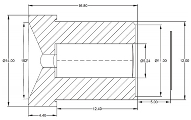 Dimensions de la lentille M25360H06 LN004