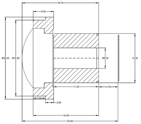 Dimensions de la lentille FishEye M25170H12 LN007
