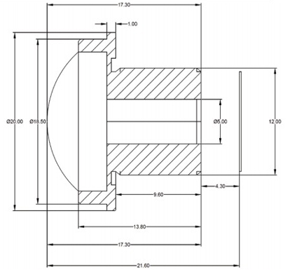 Dimensions de la lentille grand angle M25156H14