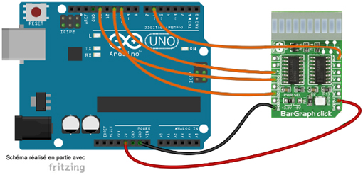 Schéma de câblage entre l'arduino et le Module Bargraph 3 Click MIKROE-3264