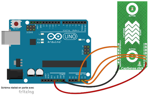 Schéma de câblage entre l'arduino et le Module CapSense Click MIKROE-1446