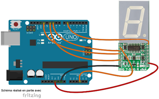 Schéma de câblage entre l'arduino et le Module BIG 7-SEG R click MIKROE-2269