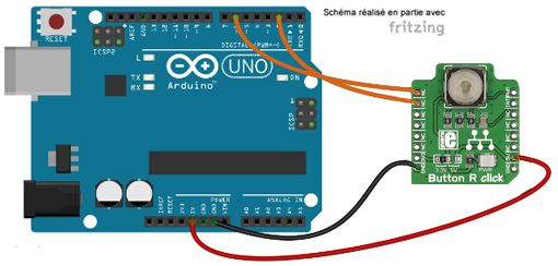 Schéma de câblage entre l'arduino et le Module Button G click MIKROE-2040