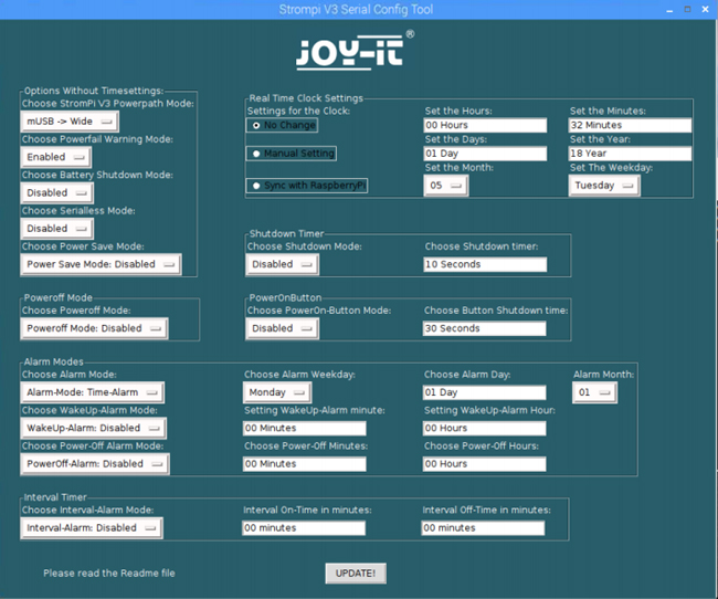 Interface de configuration de la platine StromPi3