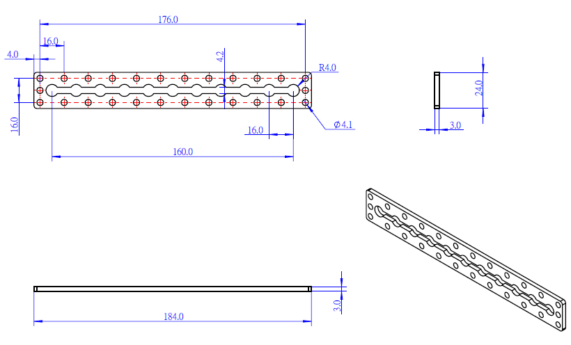 Structures Makeblock Dimensions du profilé Makeblock Plate0324-184