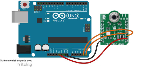 Schéma de câblage entre l'arduino et le Module IrThermo Click 5 V - MIKROE-1362