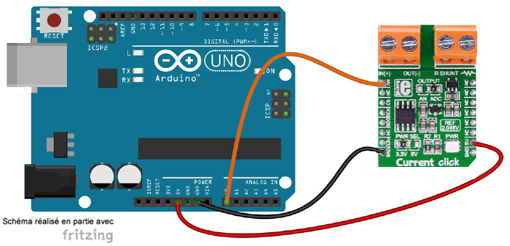 Schéma de câblage entre l'arduino et le Module Current Click Board MIKROE-1396