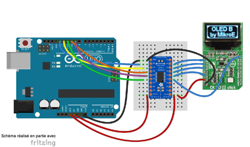 Schéma de câblage entre l'arduino et le Module OLED B click MIKROE-1650