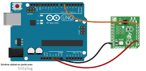 Schéma de câblage entre l'arduino et le Module Unique ID click MIKROE-1819