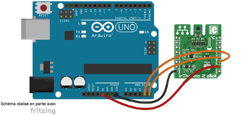 Schéma de câblage entre l'arduino et le Module IrThermo 2 click - MIKROE-1888