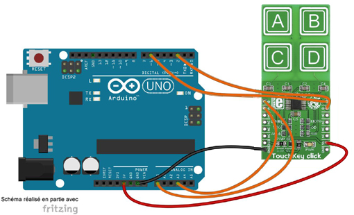 Schéma de câblage entre l'arduino et le Module TouchKey Click MIKROE-1906