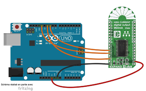 Schéma de câblage entre l'arduino et le Module EXPAND 4 click MIKROE-1910