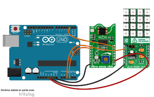 Schéma de câblage entre l'arduino et le Module Vibra Sense Click Board MIKROE-1927