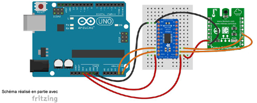 Schéma de câblage entre l'arduino et le Module HTS221 Temp&Hum Click - MIKROE-1971