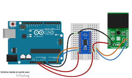 Schéma de câblage entre l'arduino et le Module Touchpad click MIKROE-1995