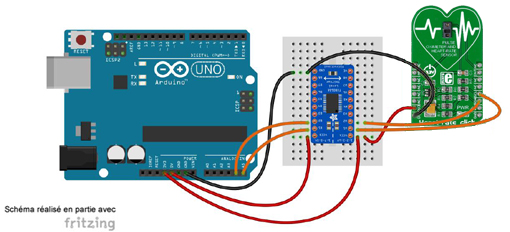 Schéma de câblage entre l'arduino et Module Heart rate click MIKROE-200