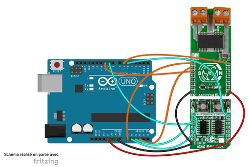 Schéma de câblage entre l'arduino et le Module DC Motor 3 Click MIKROE-2047