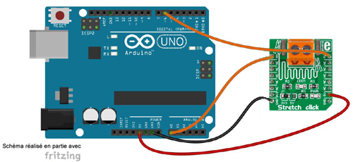 Schéma de câblage entre l'arduino et le Capteur de force Stretch click MIKROE-2064