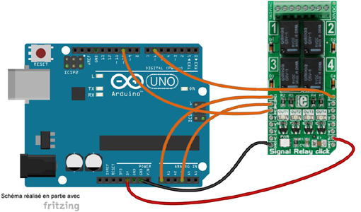Schéma de câblage entre l'arduino et le Module Signal Relay click MIKROE-2154