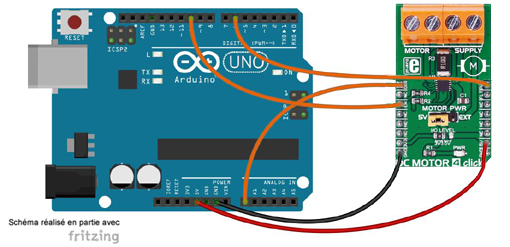 Schéma de câblage entre l'arduino et le Module DC Motor 4 Click MIKROE-2221