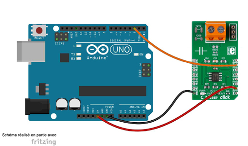 Schéma de câblage entre l'arduino et Module C Meter click MIKROE-2376