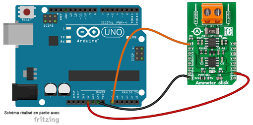 Schéma de câblage entre l'arduino et le Module Ammeter click MIKROE-2377