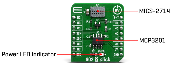 Détail de capteur de gaz NO 2 Click MIKROE-3700