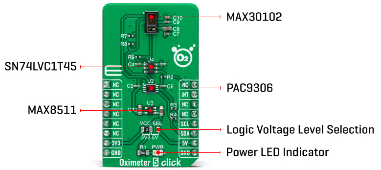 Détail du module Oximeter 5 Click MIKROE-4986