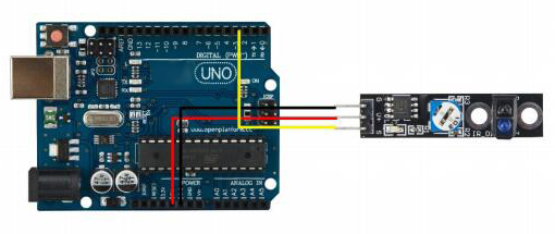 Exemple de raccordement du capteur suiveur de ligne OPENST1140