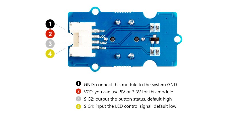 Module COM08211P Brochage du Module Grove Bouton-poussoir à Led jaune 111020045